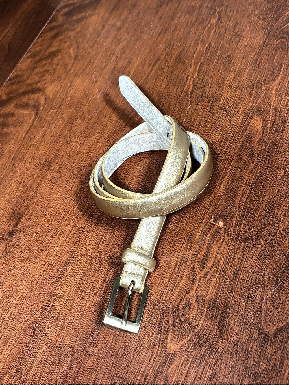 Vintage Metallic Gold Skinny Belt Leather Lining Size 18/20